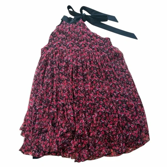 Anthropologie Tie Halter Ruffled Floral Mini Dress - Picture 4 of 7